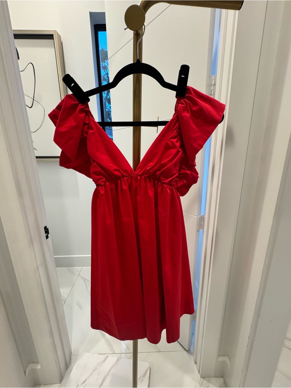 Red Ruffle Sleeve Mini Dress - Picture 4 of 6